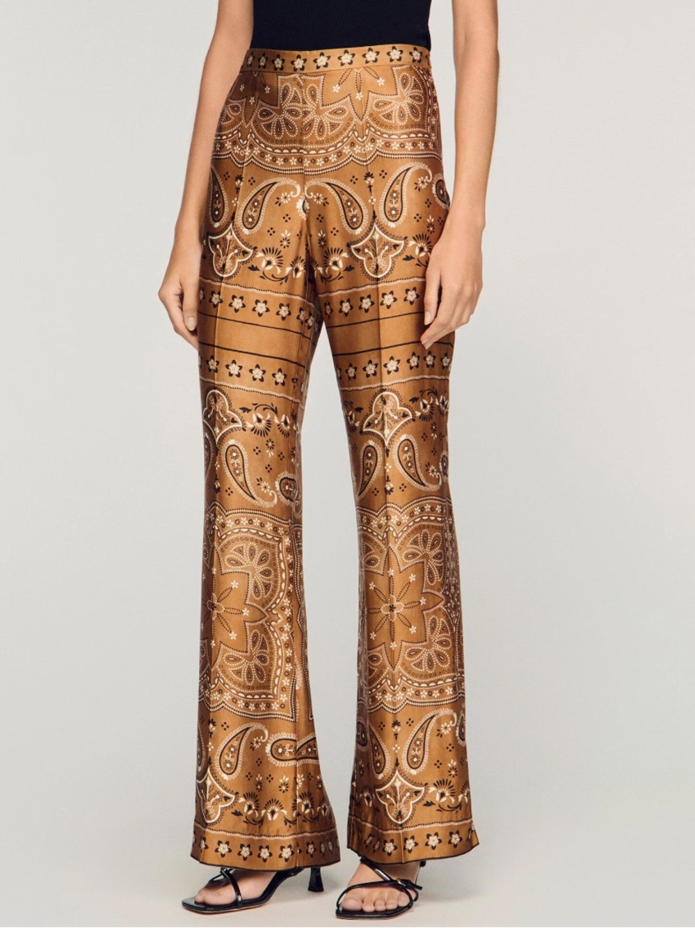 NWT SANDRO DARIUS BANDANA-PRINT FLOWY TROUSERS Size US 8/FR 40
